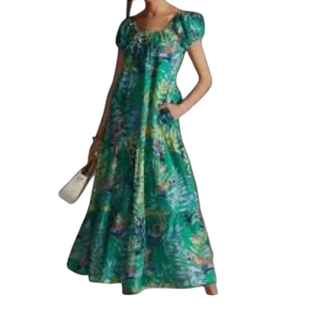 Anthropologie Maeve Tropical Maxi Dress with Pockets M NWOT